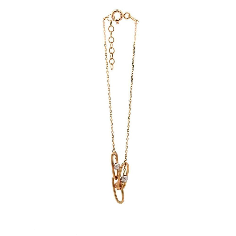 18K Gold Bracelet Cable Chain White Rose Yellow Gold Beads S 6.5 inches 0.5" ext - Picture 9 of 12